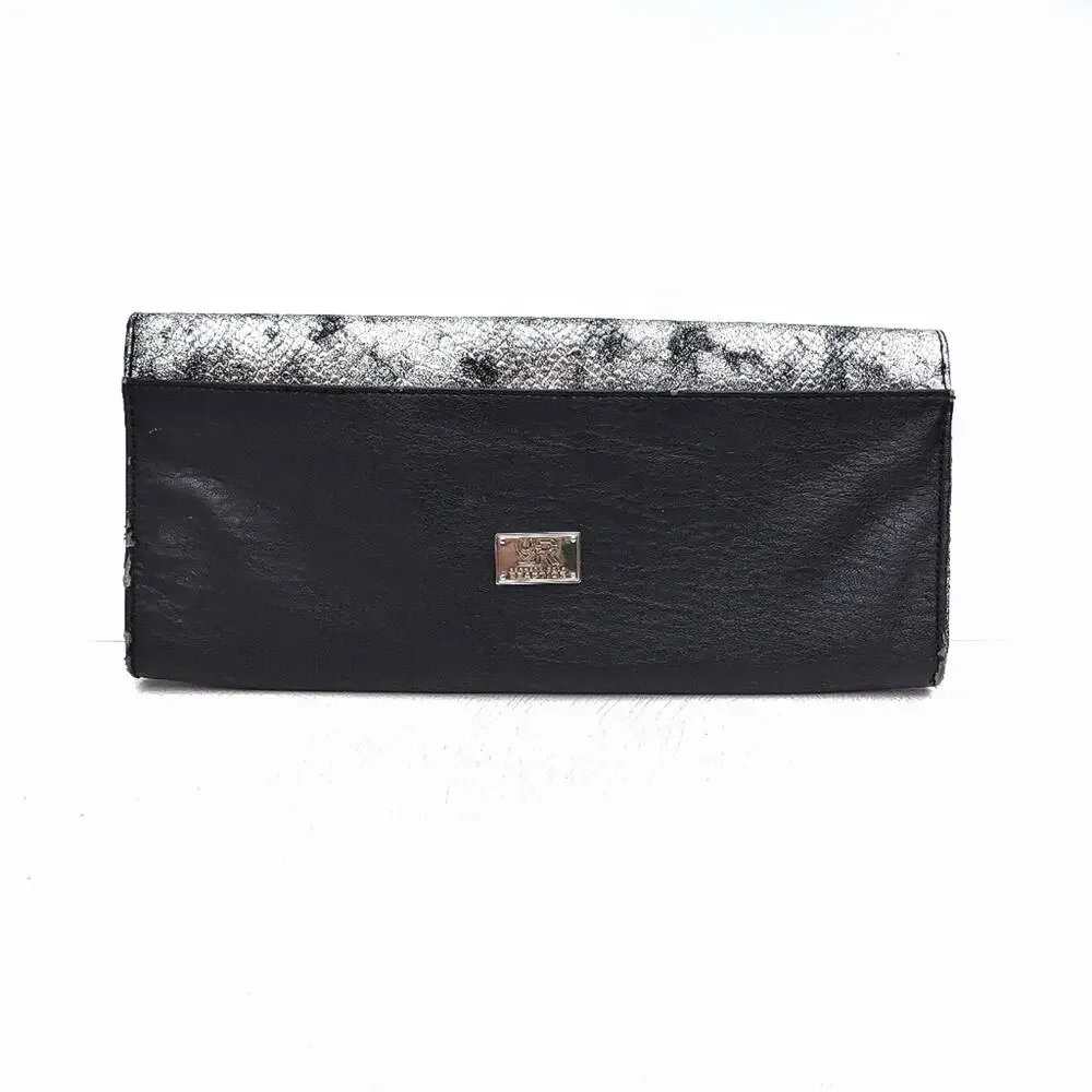 KENNETH COLE Faux Snakeskin Clutch Retro Envelope Purse Handbag Y2K Metallic